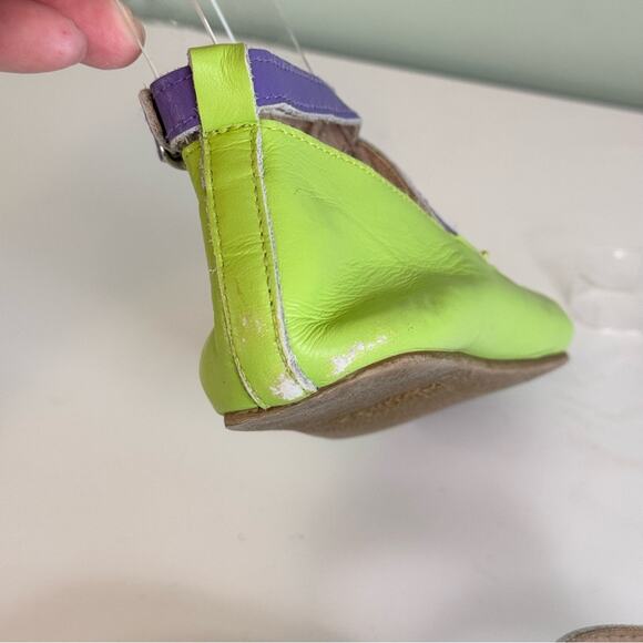 Little Piggies Ballet Flat Kids 4-5Y Green Purple Ankle Buckle Strap Dress Shoes - Picture 12 of 13